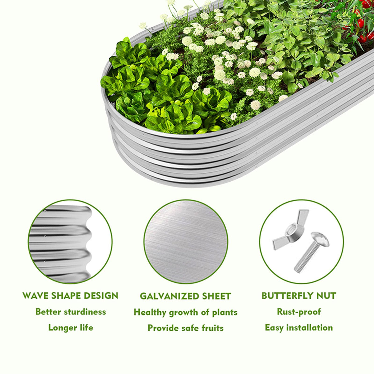 GADI galvanized steel construction resists weather and maintains form year after year.