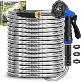 GAGALUGEC garden hose with steel shell resists punctures for long-lasting outdoor watering.