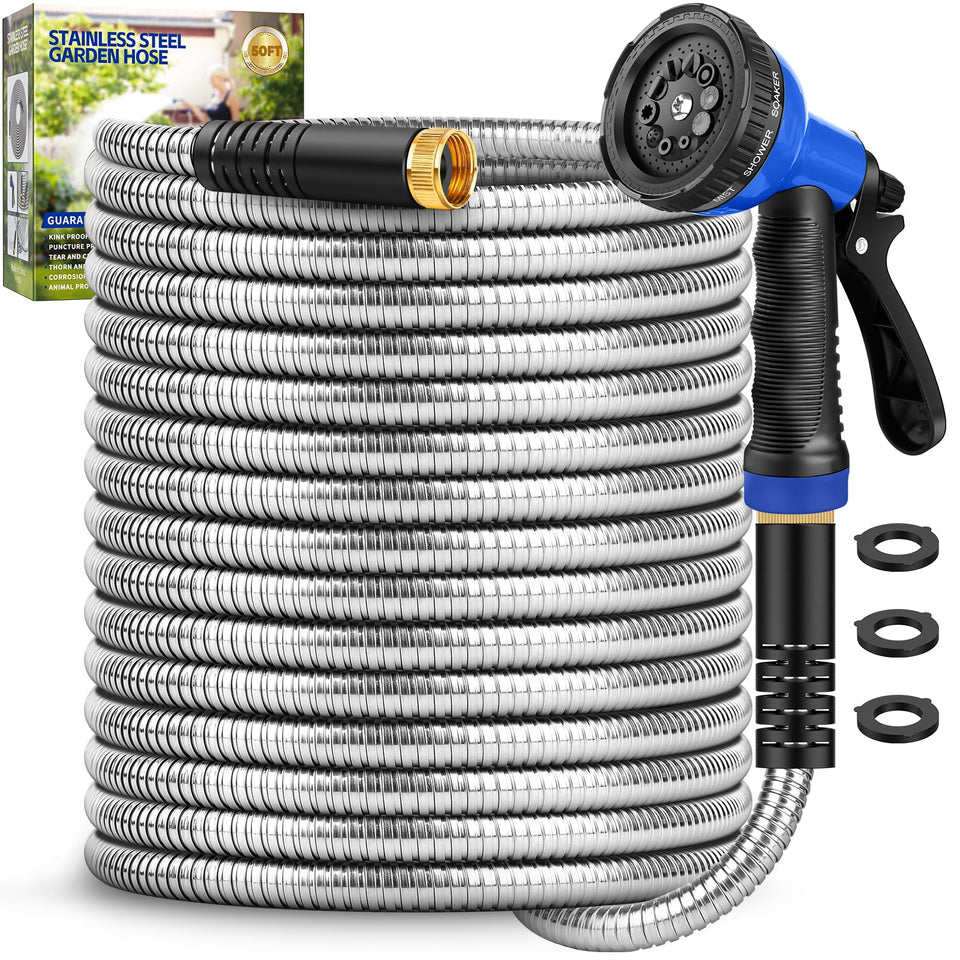 GAGALUGEC garden hose with steel shell resists punctures for long-lasting outdoor watering.