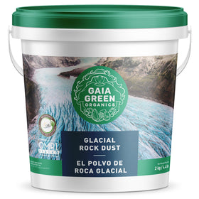 Gaia Green Glacial Rock Dust 2kg pack ready for soil application