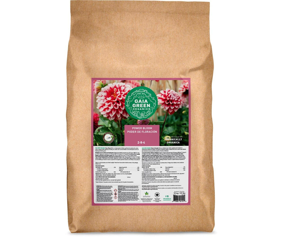 Gaia Green Power Bloom organic fertilizer bag ready to support flowering and root growth