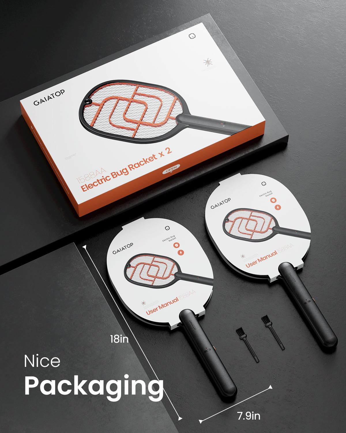 GAIATOP packaging includes zapper, brush, and manual.