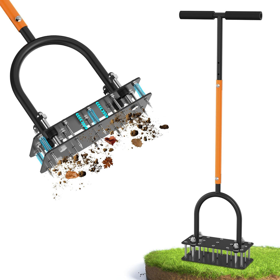 GAINO 15-spike lawn aerator delivers deep soil penetration for healthier grass.