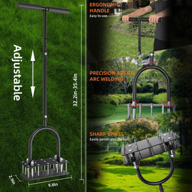 GAINO lawn aerator with adjustable T-handle for ergonomic height and comfort.
