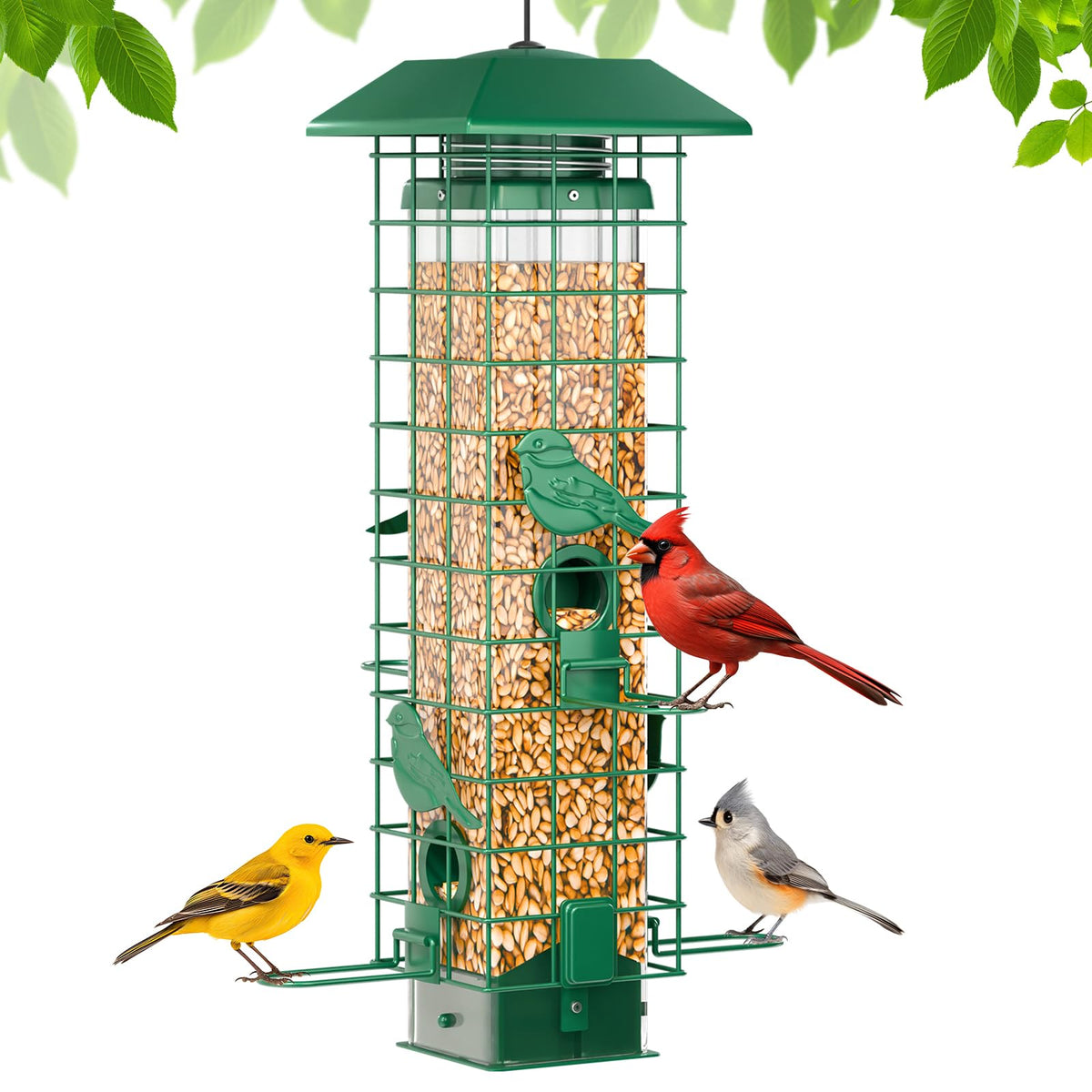 GAINSEN squirrel-proof feeder with outer cage reduces intruders while welcoming cardinals and finches.