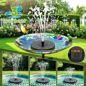 GAIZERL solar fountain LED lights illuminate nighttime garden ponds