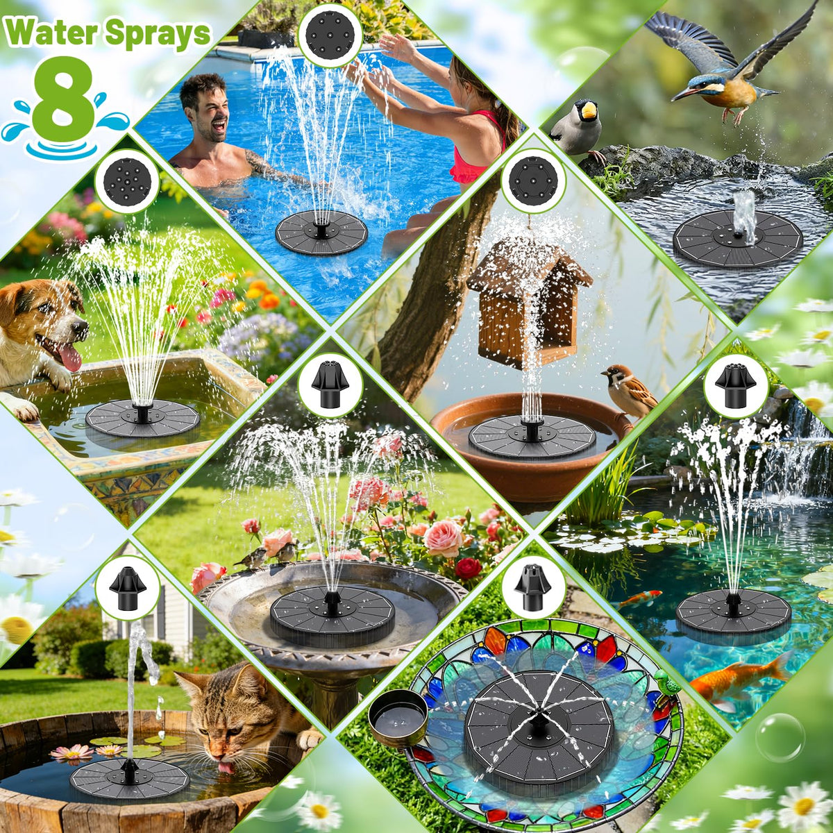 GAIZERL nozzles and height options create varied water patterns