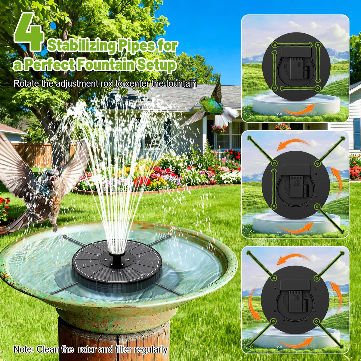 GAIZERL fountain with rotating rods centers spray in any bowl