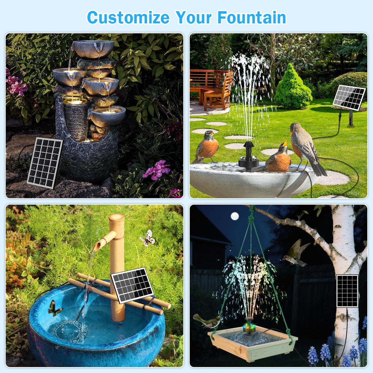 GAIZERL 2000mAh battery powers night operation for continued fountain flow.