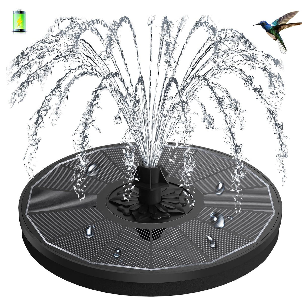 GAIZERL 3.5W solar fountain with glass panel brightens a garden bird bath.