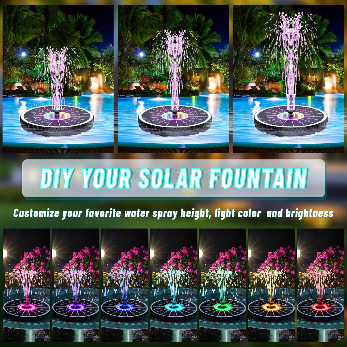 GAIZERL 7-light modes illuminate the fountain for evening color