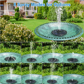 GAIZERL solar fountain with 7 nozzles creates varied sprays for the bird bath.