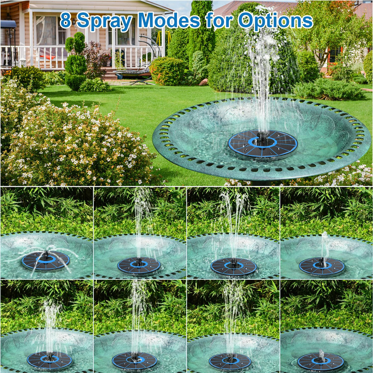 GAIZERL fountain with battery backup keeps water flowing on cloudy days.