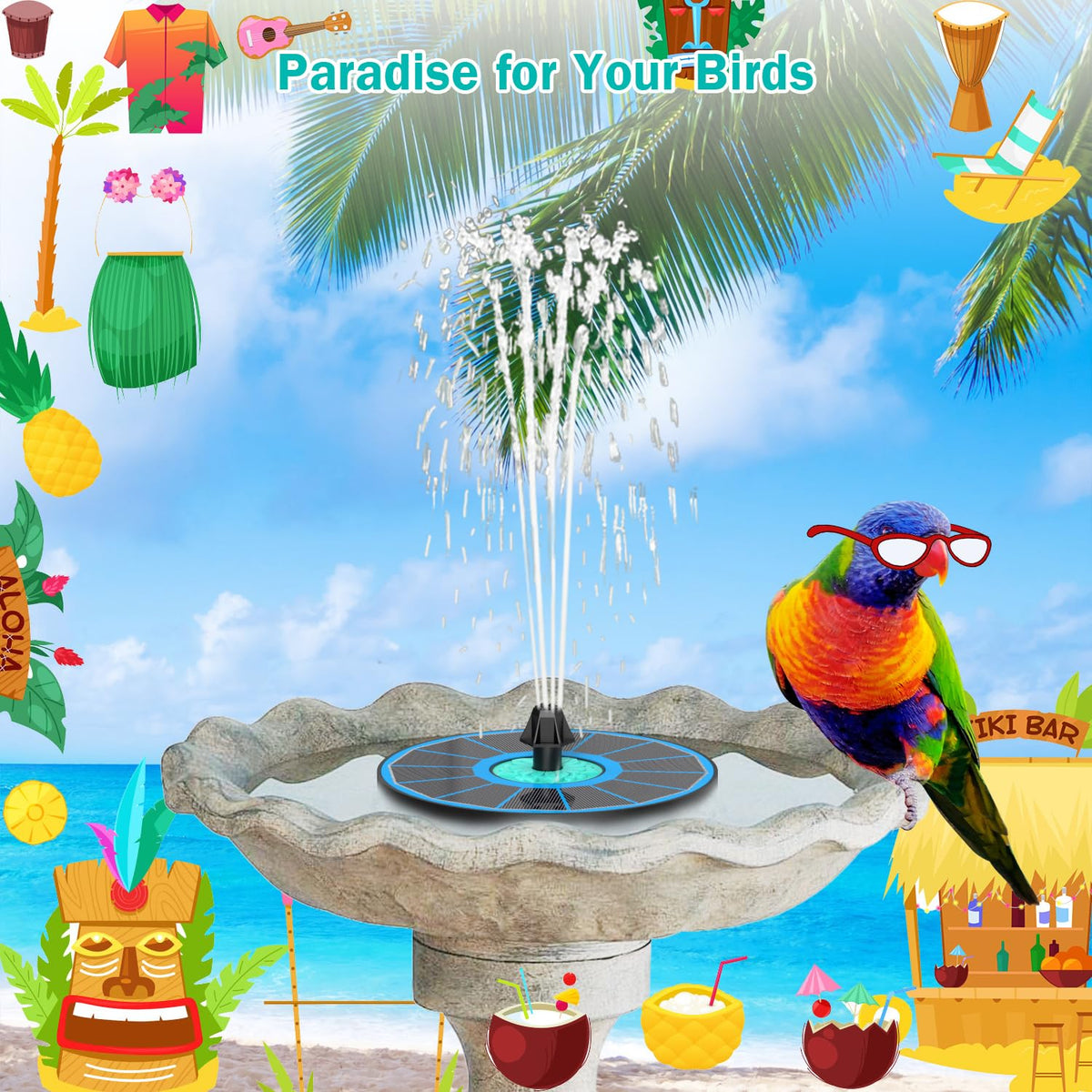 GAIZERL bird bath display enhances garden ambiance in sun.