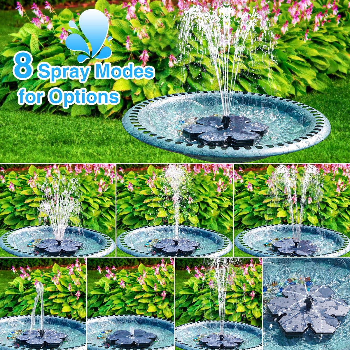 GAIZERL snowflake fountain close-up highlights 7 nozzles and spray variation.