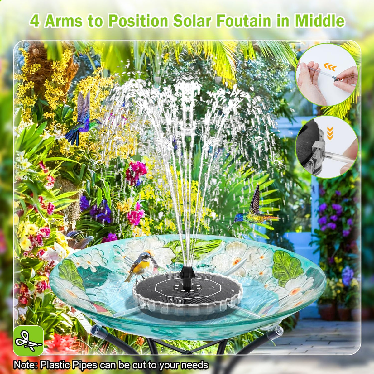 GAIZERL solar fountain 2000mAh battery powers night lights