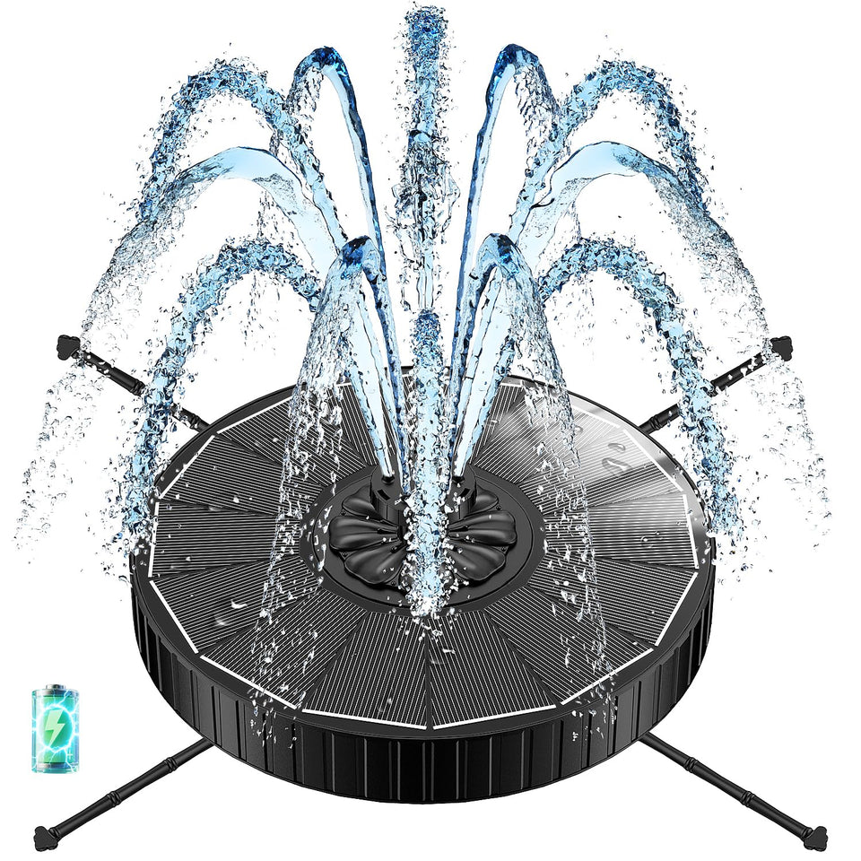 GAIZERL solar fountain showing 3 spray heights for customizable water display