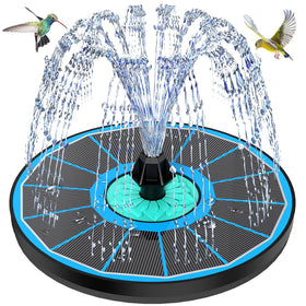 GAIZERL solar fountain cyan flower centerpiece attracts birds in the garden.