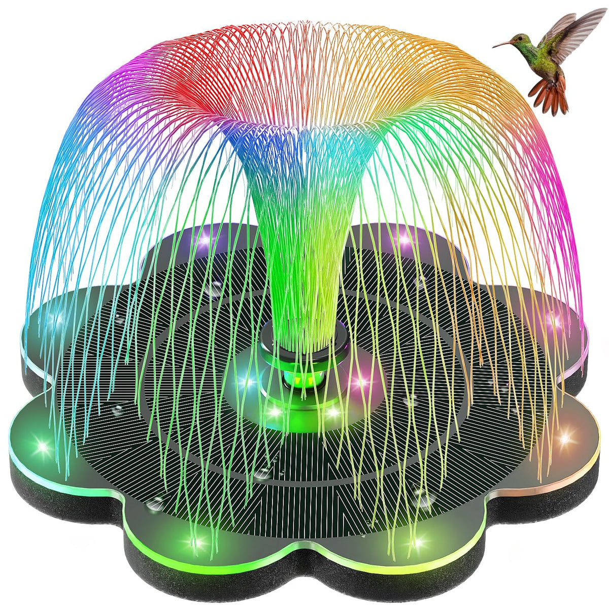 GAIZERL solar fountain with flower design lights your pond at night.