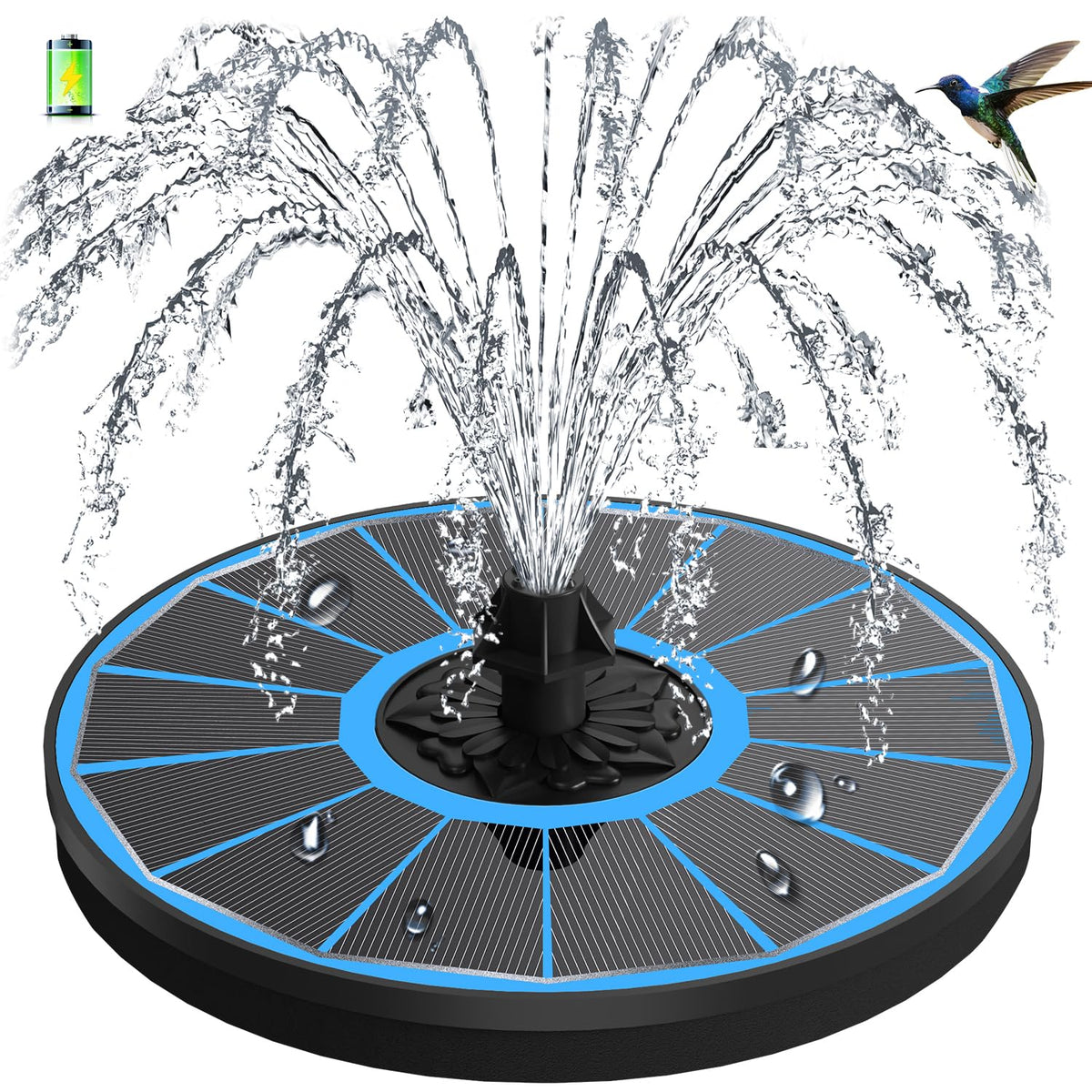 GAIZERL solar fountain with glass panel enhances energy efficiency for a serene garden display.