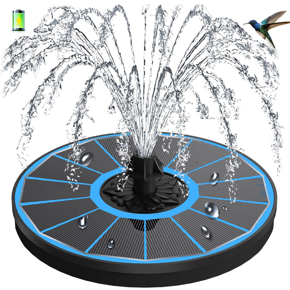 GAIZERL solar fountain with glass panel enhances energy efficiency for a serene garden display.
