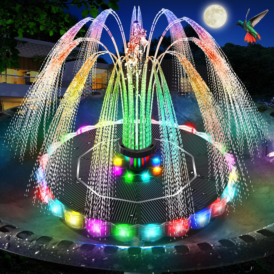 GAIZERL solar fountain LED ring—nighttime ambiance for bird baths