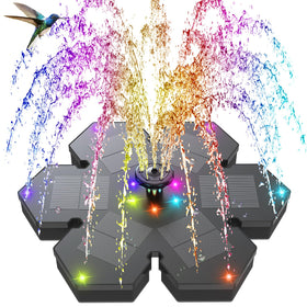 GAIZERL solar fountain snowflake style front view with vibrant color display for evening ambiance.