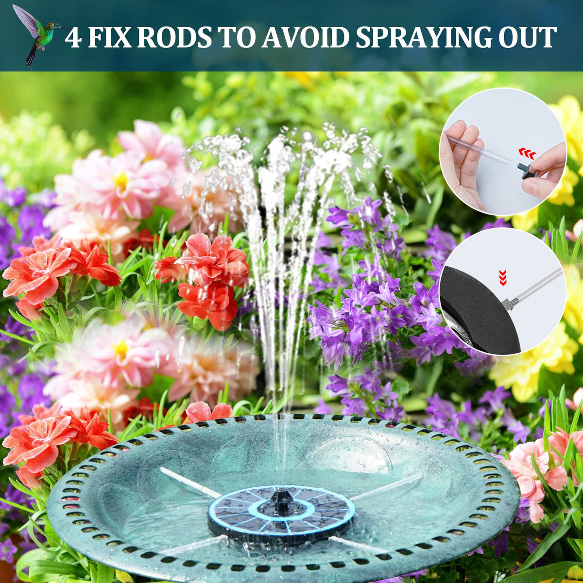 GAIZERL Solar Fountain stable setup with four fixed pipes for balance
