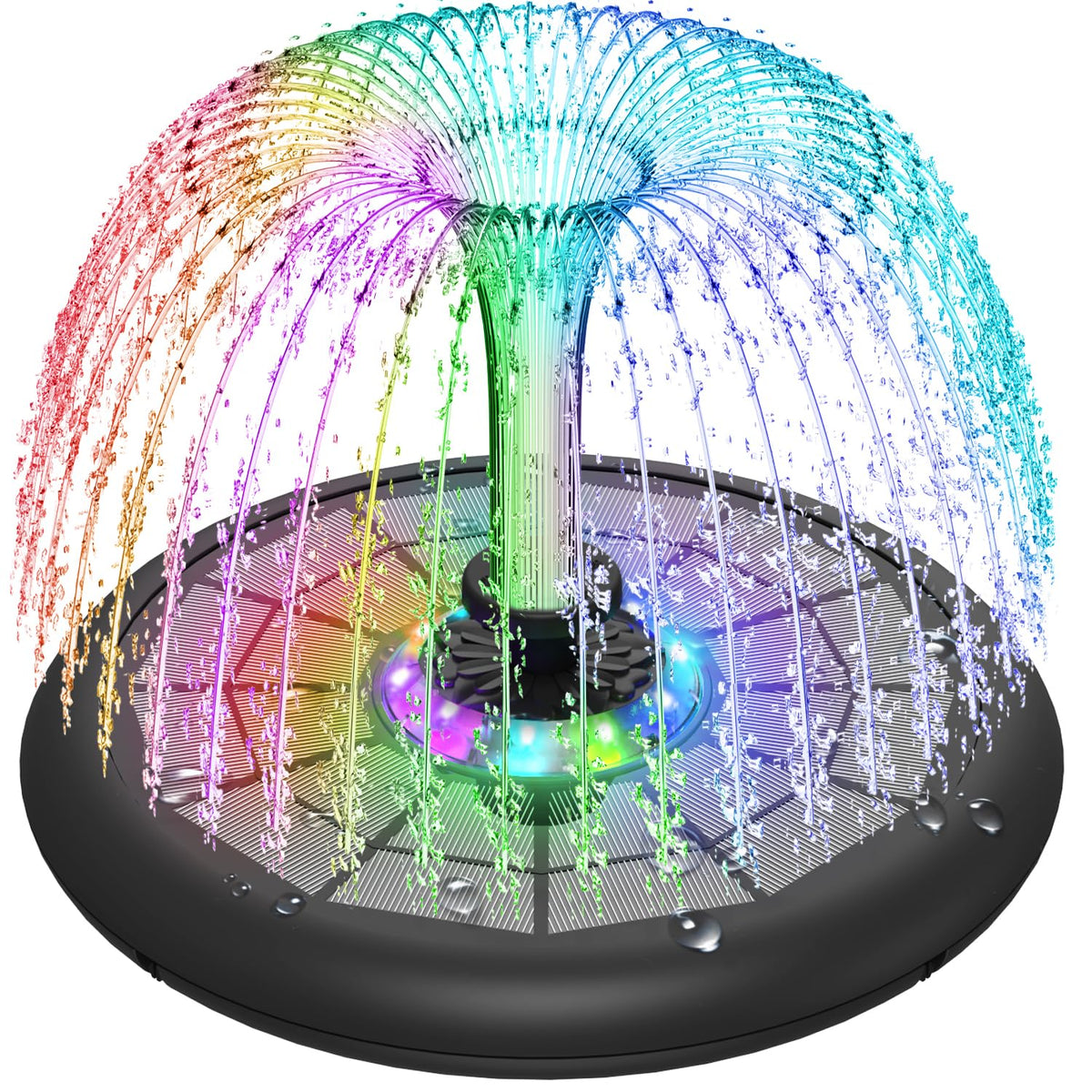 GAIZERL UFO-style glass solar panel powers a bright daytime fountain display