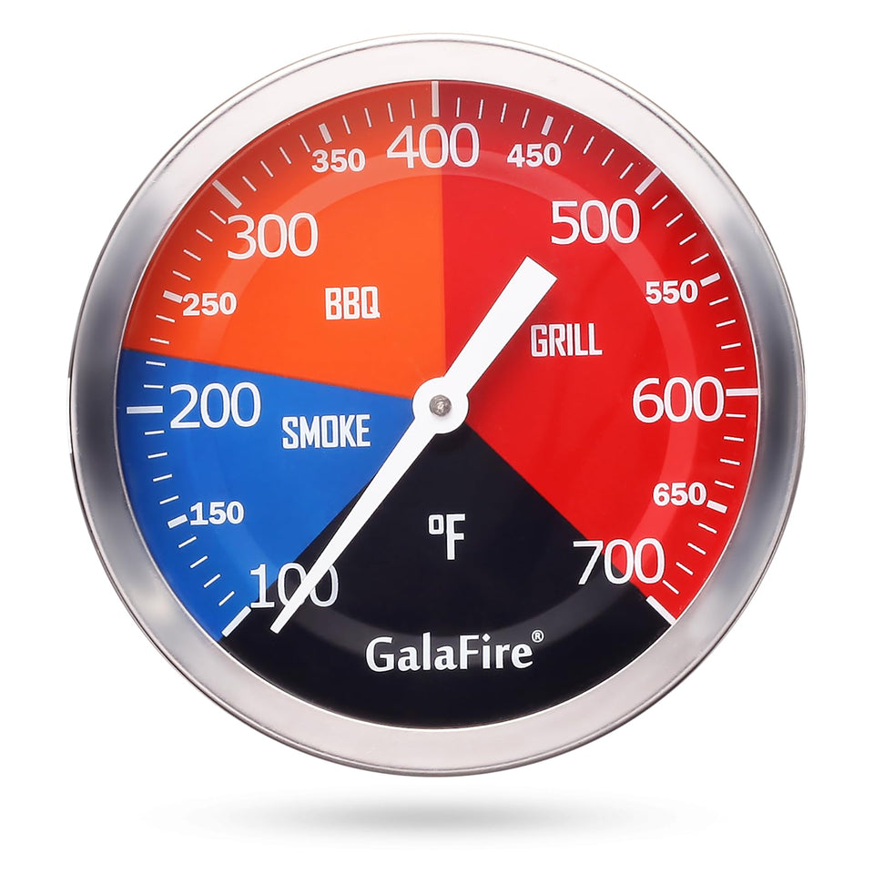 Galafire 3-3/16 inch BBQ gauge with large dial for quick readings.