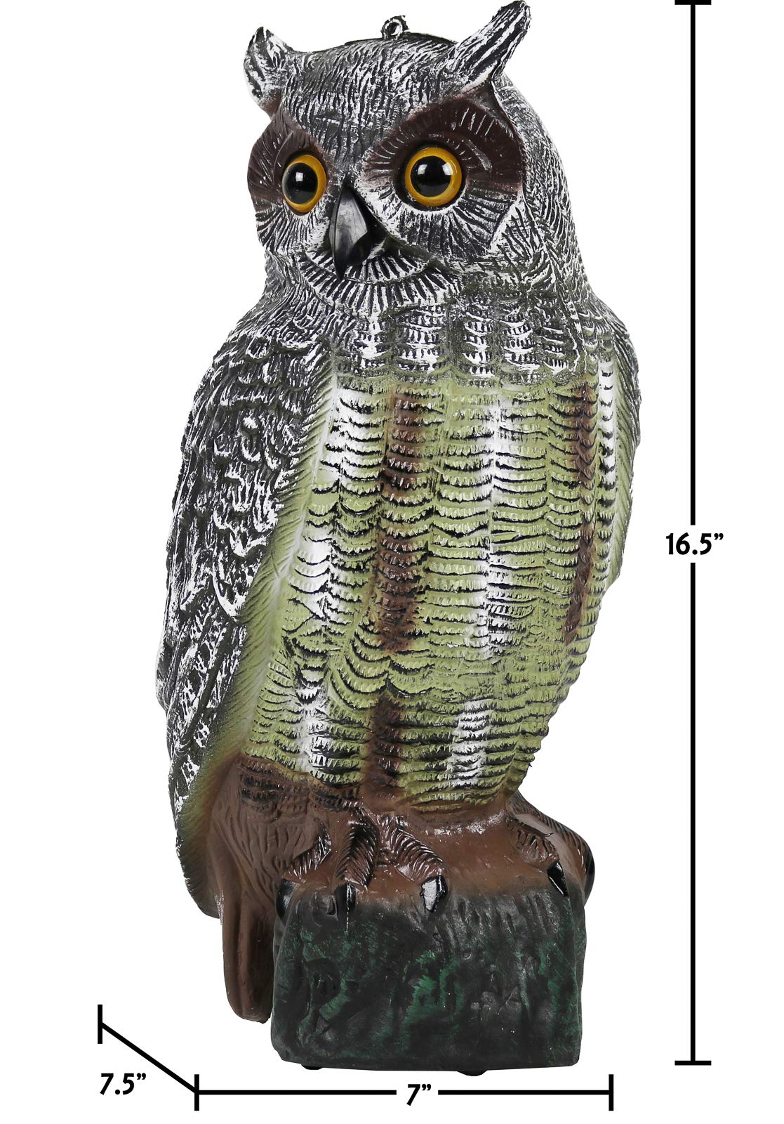 Galashield Owl Decoy features reflective eyes for lifelike realism and effective bird deterrence.