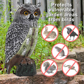 Galashield Owl Decoy weatherproof paint withstands rain and sun for year-round use.