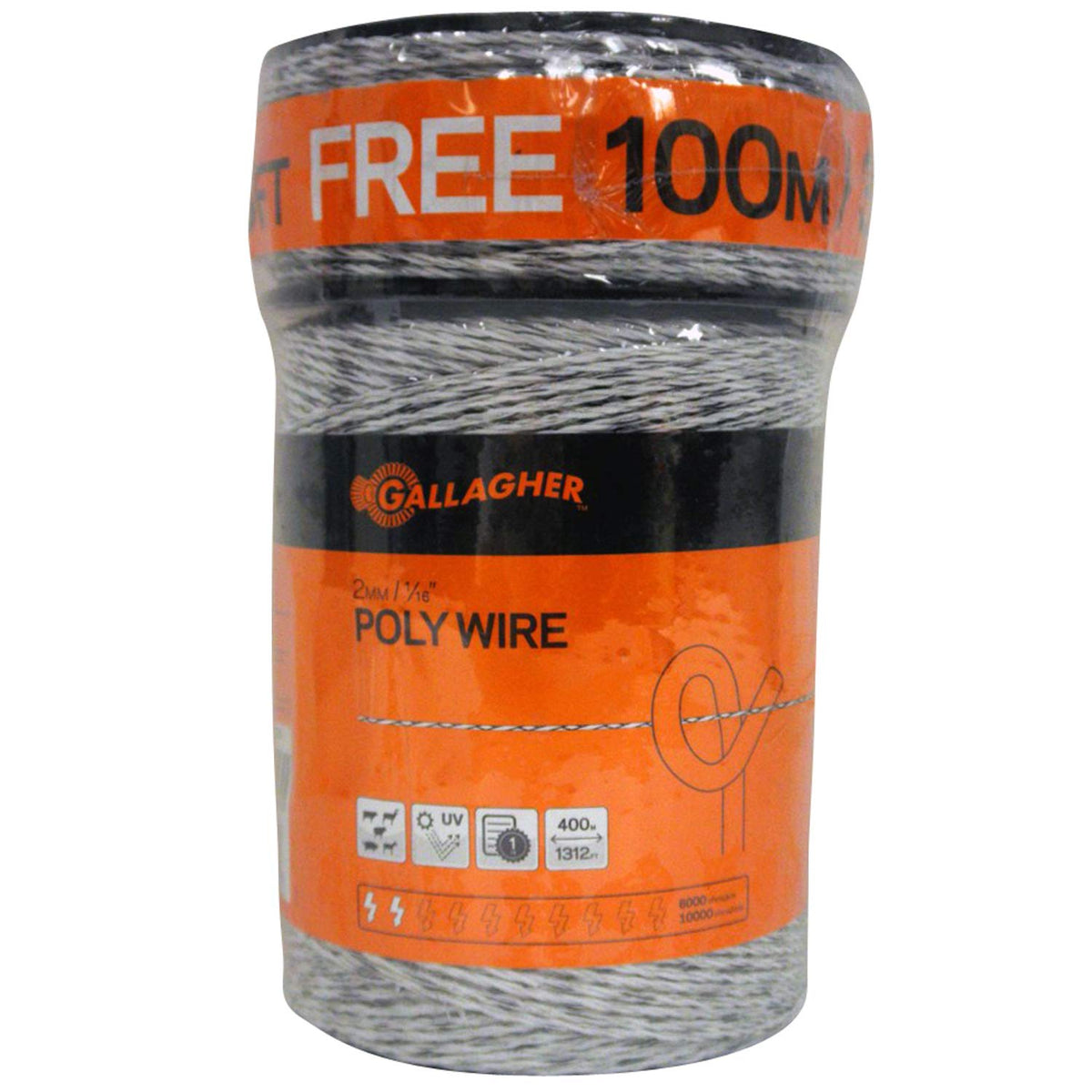 Gallagher 1640ft electric fence wire roll for versatile pasture containment.