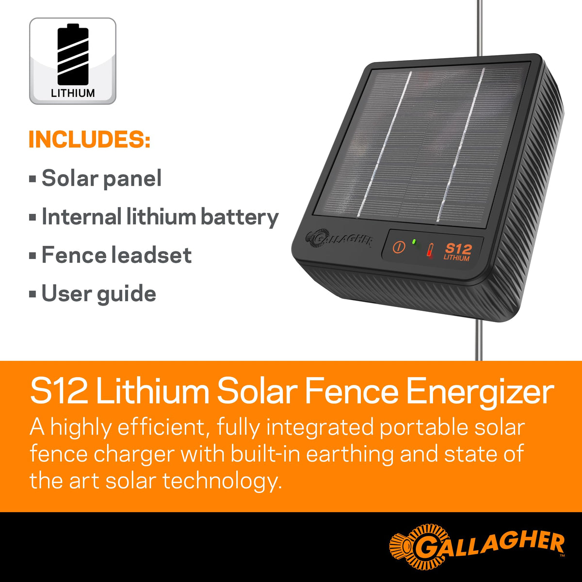 Gallagher S12 portable unit with solar input and dial for easy field setup