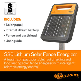 Gallagher S30 solar panel and lithium battery provide solar-powered energy for weeks.