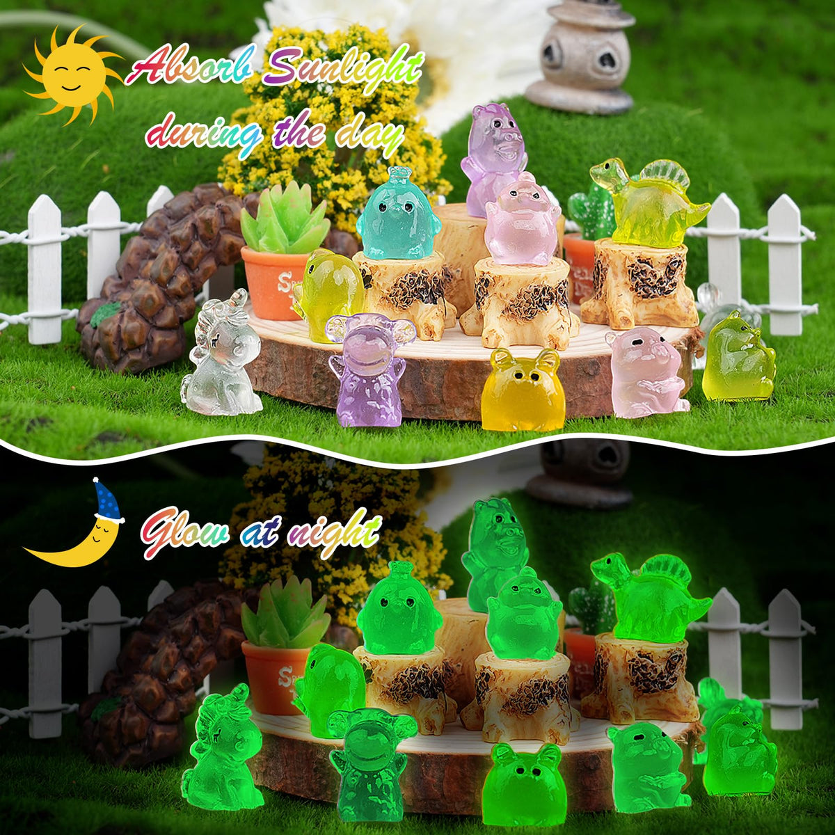 GALAOMA variety-pack resin animals including dogs, turtles, rabbits for creative fairy gardens