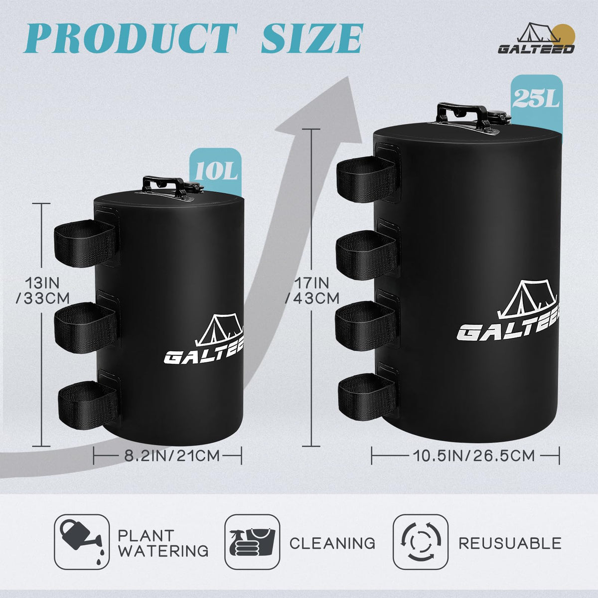 GALTEED 25L water bag easy-fill feature speeds setup.