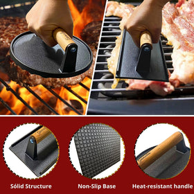Gamalou cast iron bacon press with heat-resistant handle