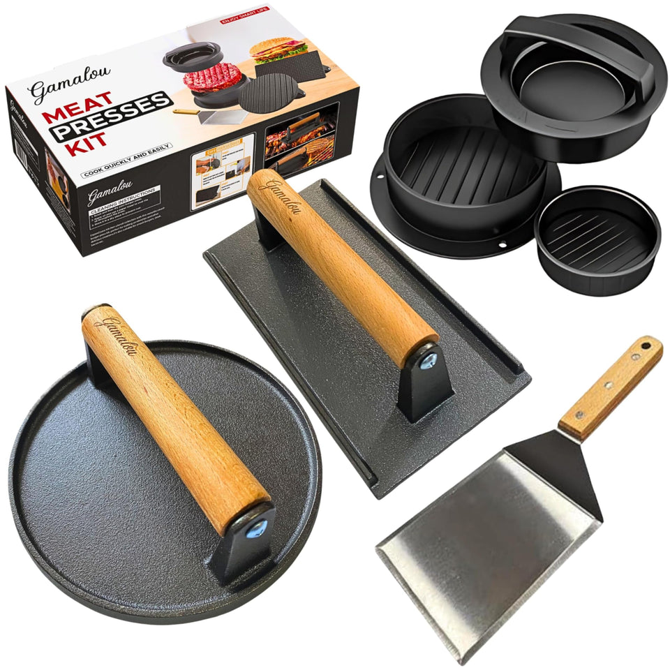 Gamalou 7-inch round burger press in action for even sear