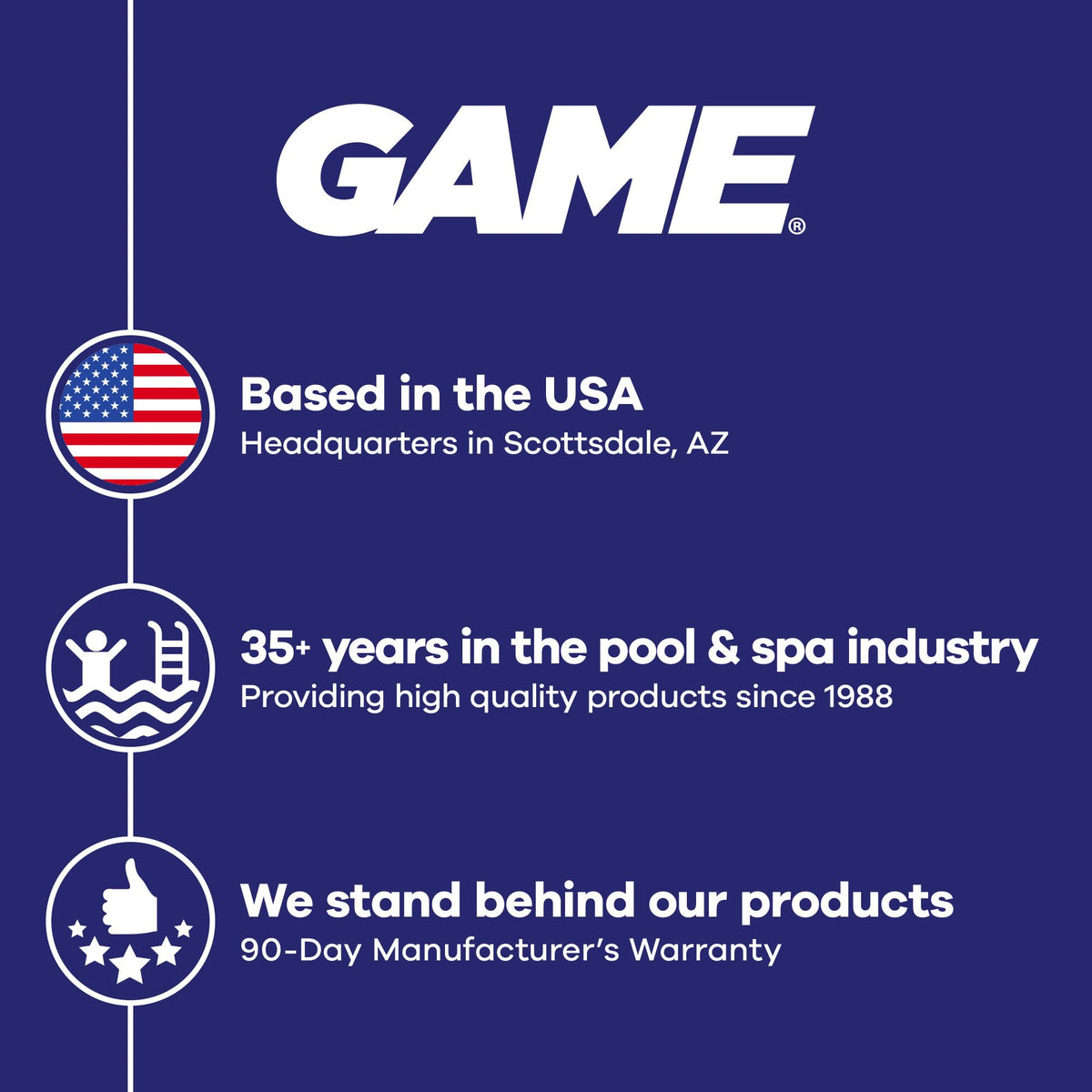 GAME durable chemical resistant construction withstands sun and splashes