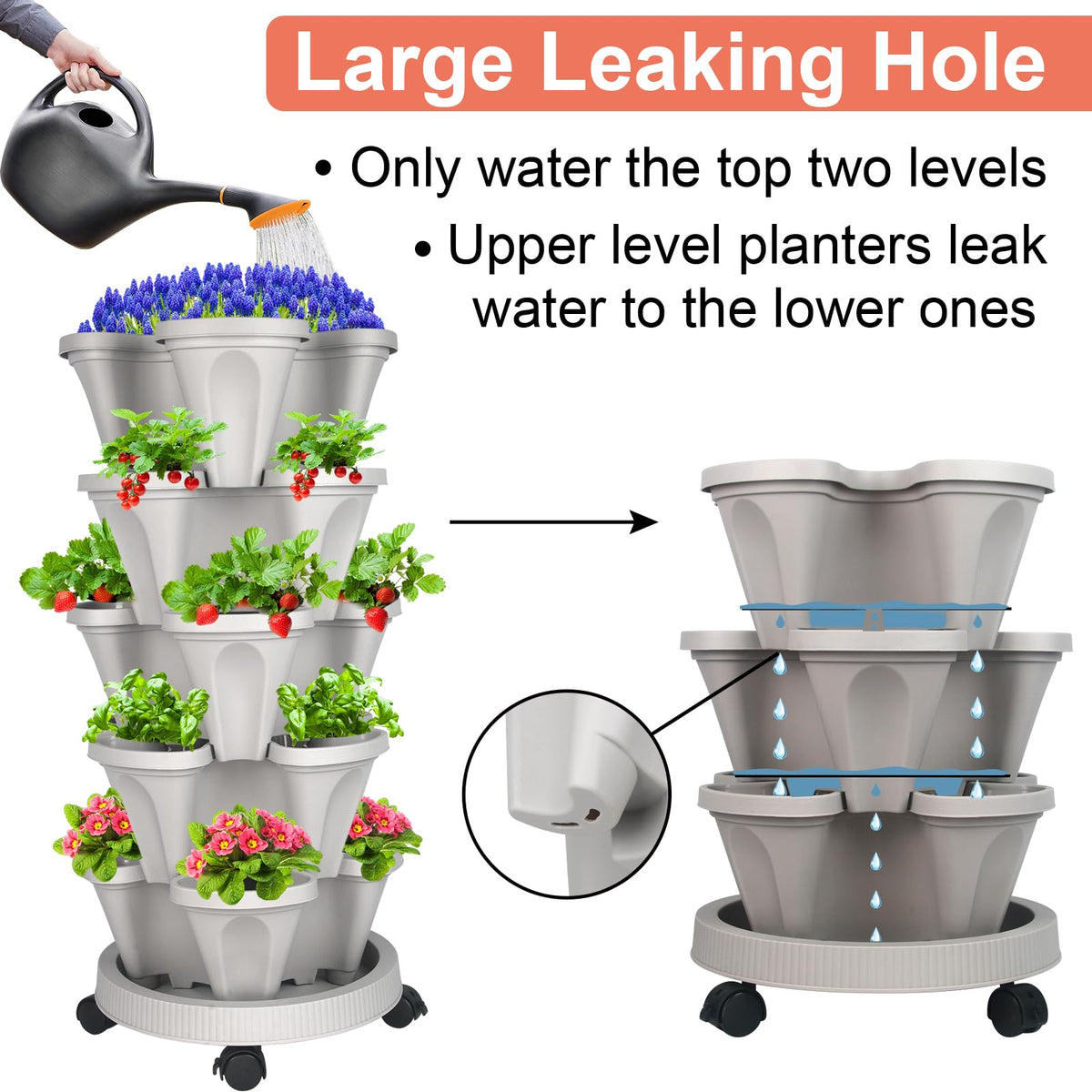 GameXcel Vertical Planter Tower with four lockable wheels for easy repositioning