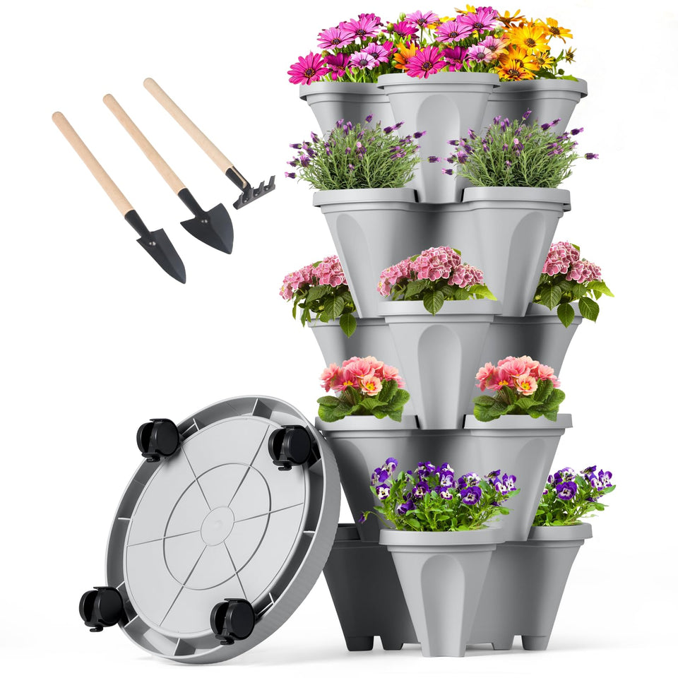 GameXcel Vertical Planter Tower top view shows five tiers for space-saving gardening