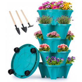GameXcel vertical planter tower in teal showcases space-saving stackable design for small patios.