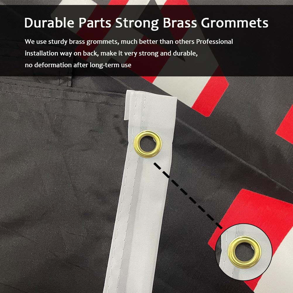 Gamiu reinforced stitching and brass grommets ensure secure outdoor display.
