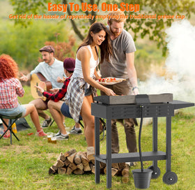 GAMPLAE grease bucket with lid highlights enlarged capacity for longer grilling sessions.