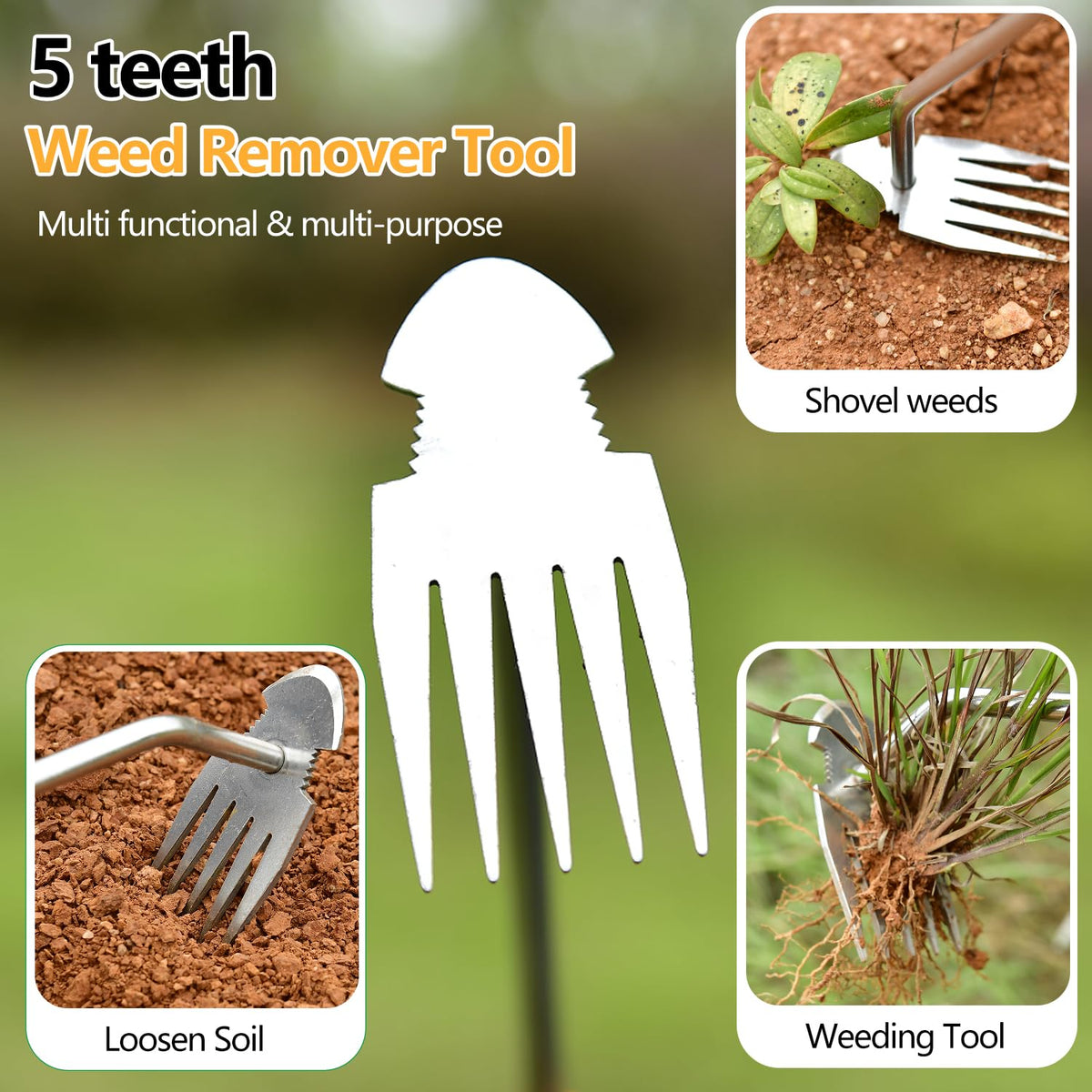 Ganchun five-teeth weed puller loosens soil and digs precisely.
