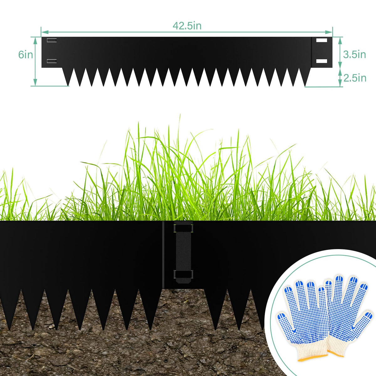 Ganeekiron galvanized steel border with clips secures borders reliably.