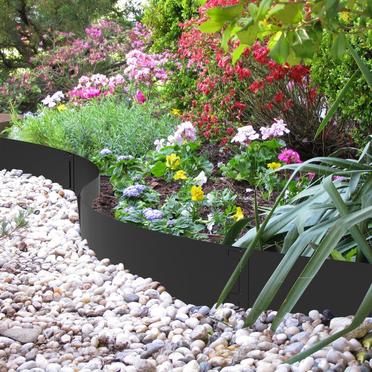 Ganeekiron no-dig edging system simplifies installation while protecting soil.