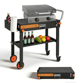 GANGSHELO foldable grill cart with Blackstone stand for outdoor cooking.