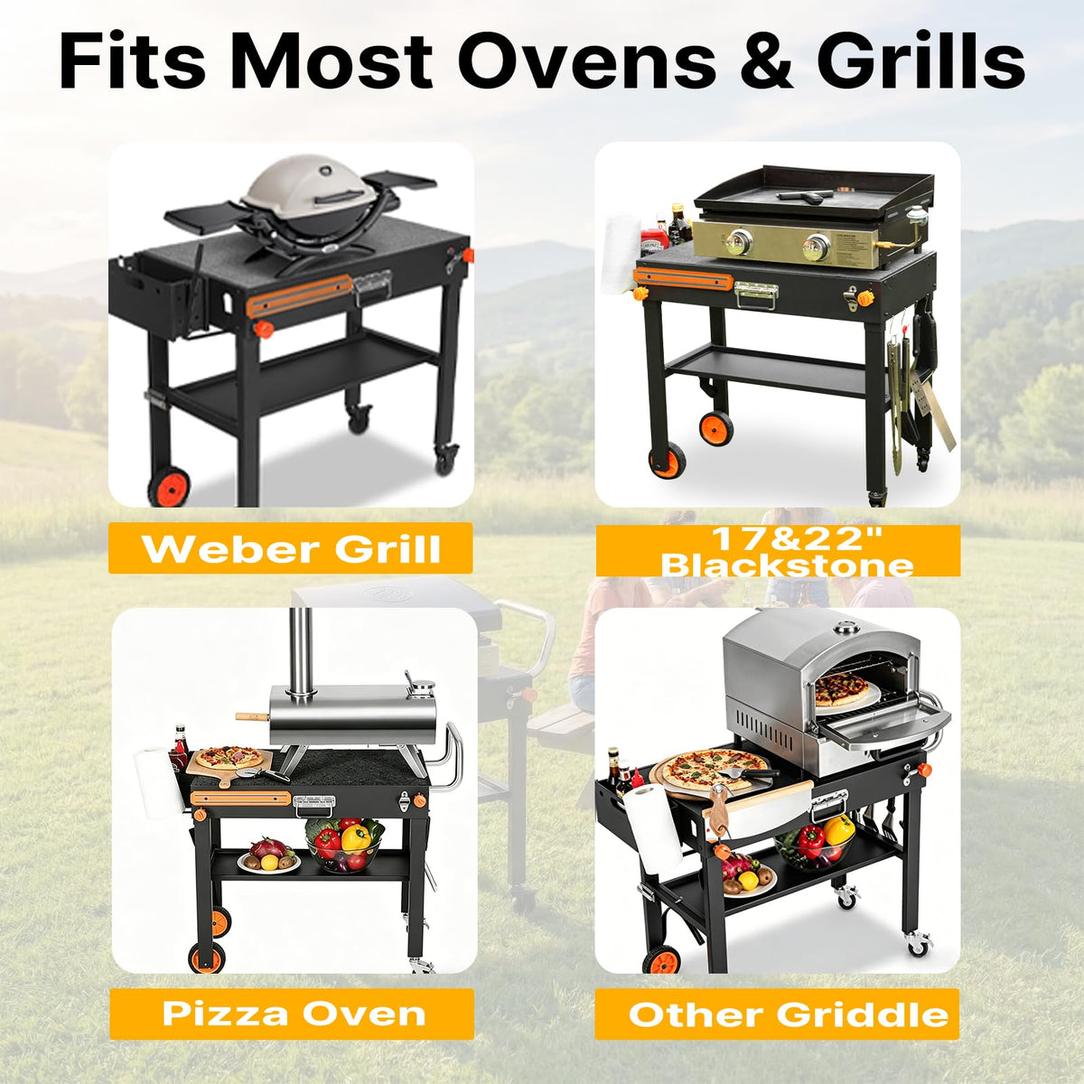 GANGSHELO 400lbs load-capacity cart keeps grills stable on any surface.